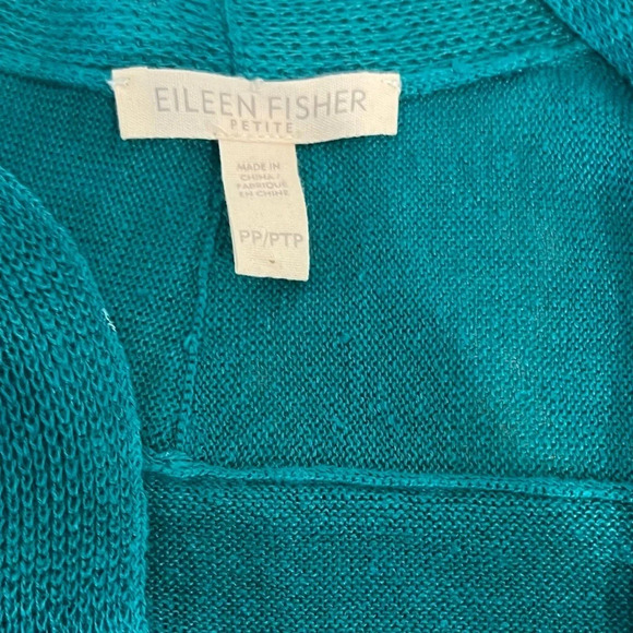 Eileen Fisher Teal Green Open Front Short Sleeve Organic Linen Cardigan Size PP - Picture 12 of 13